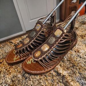 Edelman Bronze Strappy Sandals Size 8.5 US Medium Stones